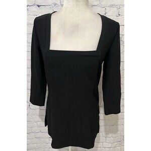 Boston Proper Modern Square Neck Black Long Sleeve Top Size Small